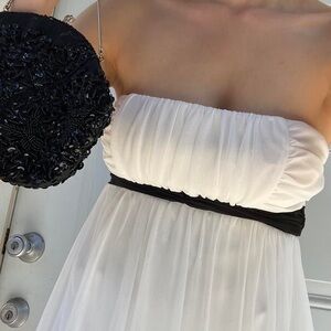 Elegant White and Black Strapless Dress